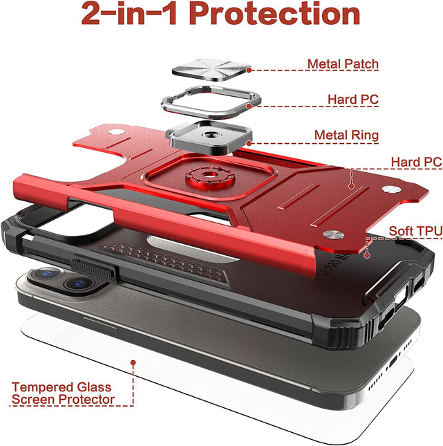Redpepper iPhone 14 Pro Cover Slim Anello Stand + Vetro Temperato