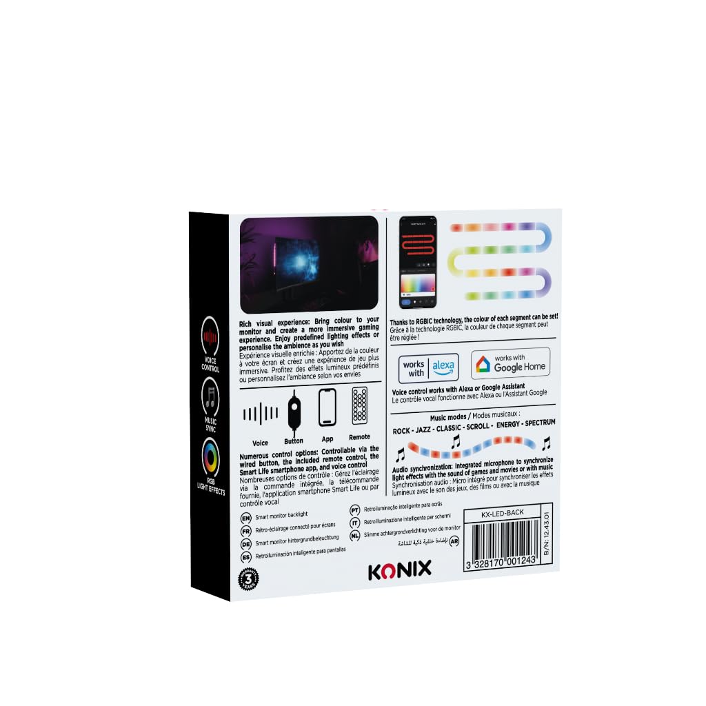 Konix Smart Monitor Backlight Striscia LED RGBIC 24-32"