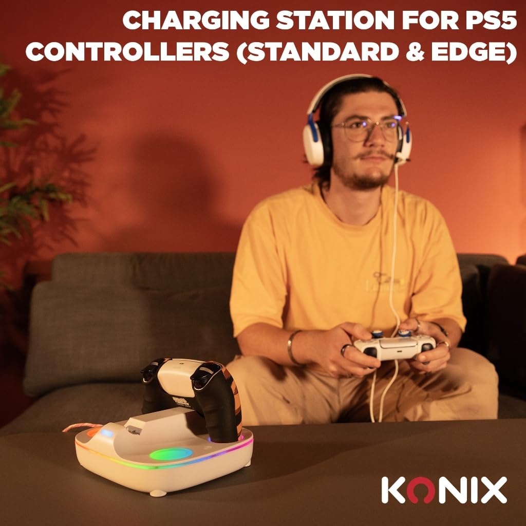 Konix Stazione Ricarica 2 Controller PS5 RGB Bianco