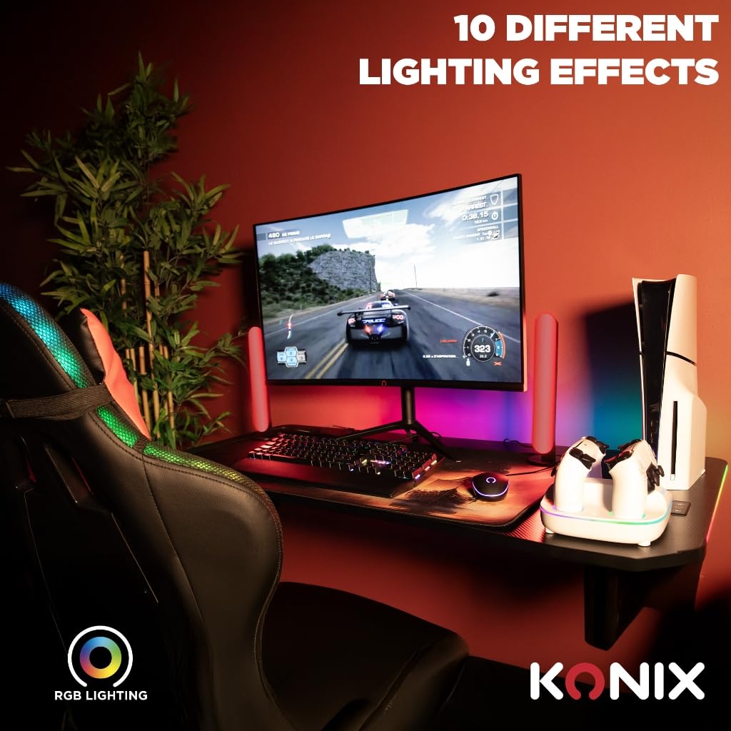 Konix Stazione Ricarica 2 Controller PS5 RGB Bianco