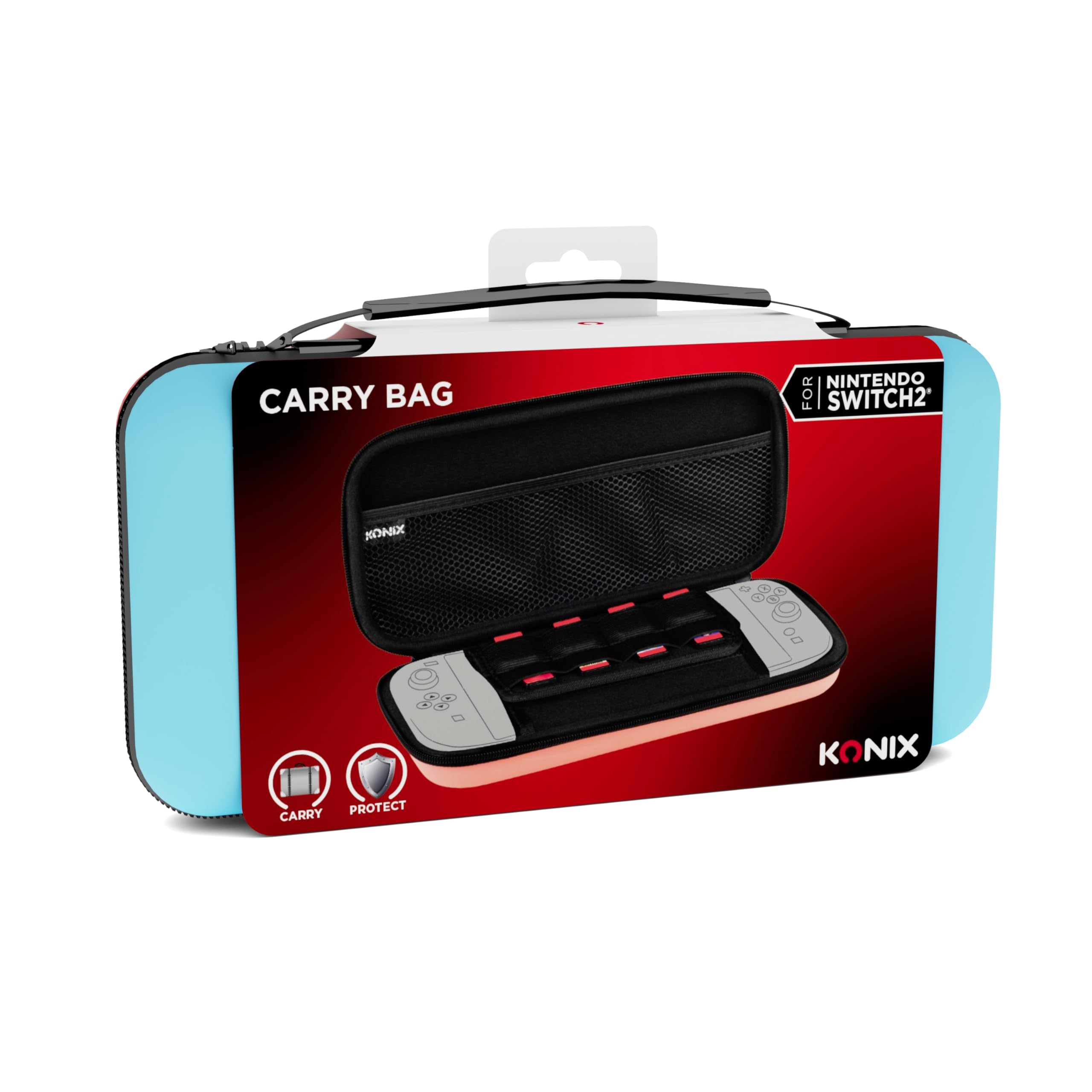Konix Carry Bag custodia Switch 2 azzurro rosso 8 giochi
