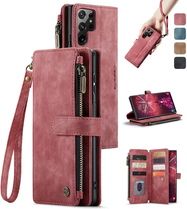 Redpepper Galaxy Cases cover S22 Ultra portafoglio pelle 10 carte zip