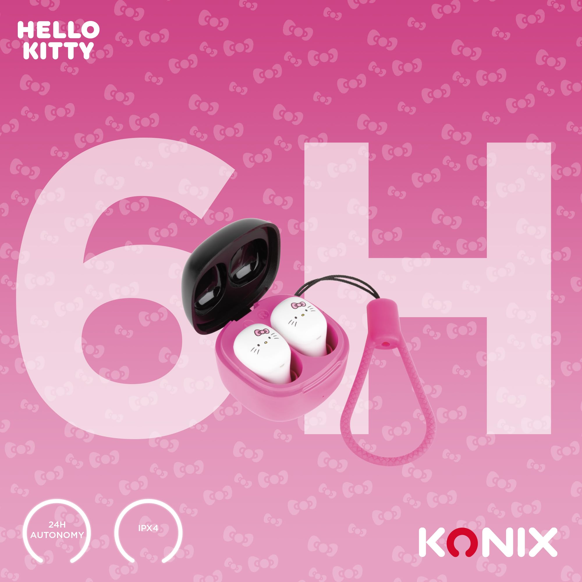 Konix Hello Kitty Cuffie Wireless Nero Rosa 6+15h Bluetooth