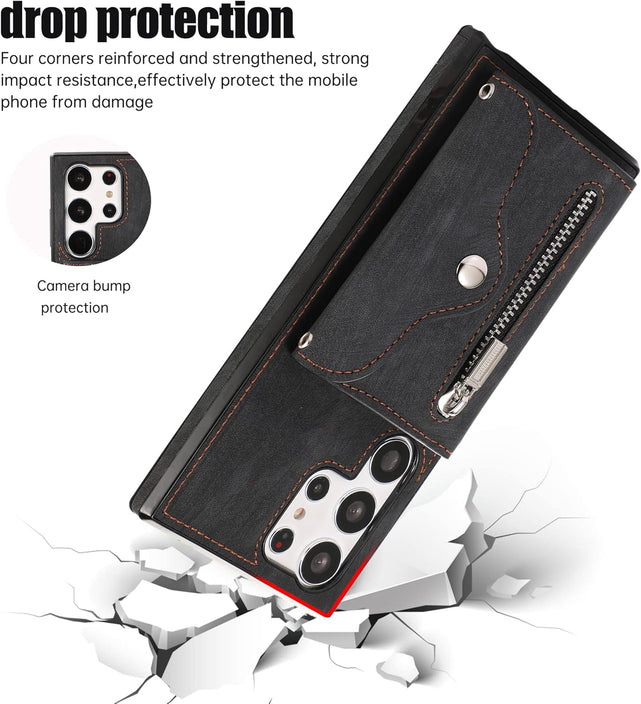 Redpepper Galaxy S25 Ultra cover portafoglio pelle nera RFID vetro