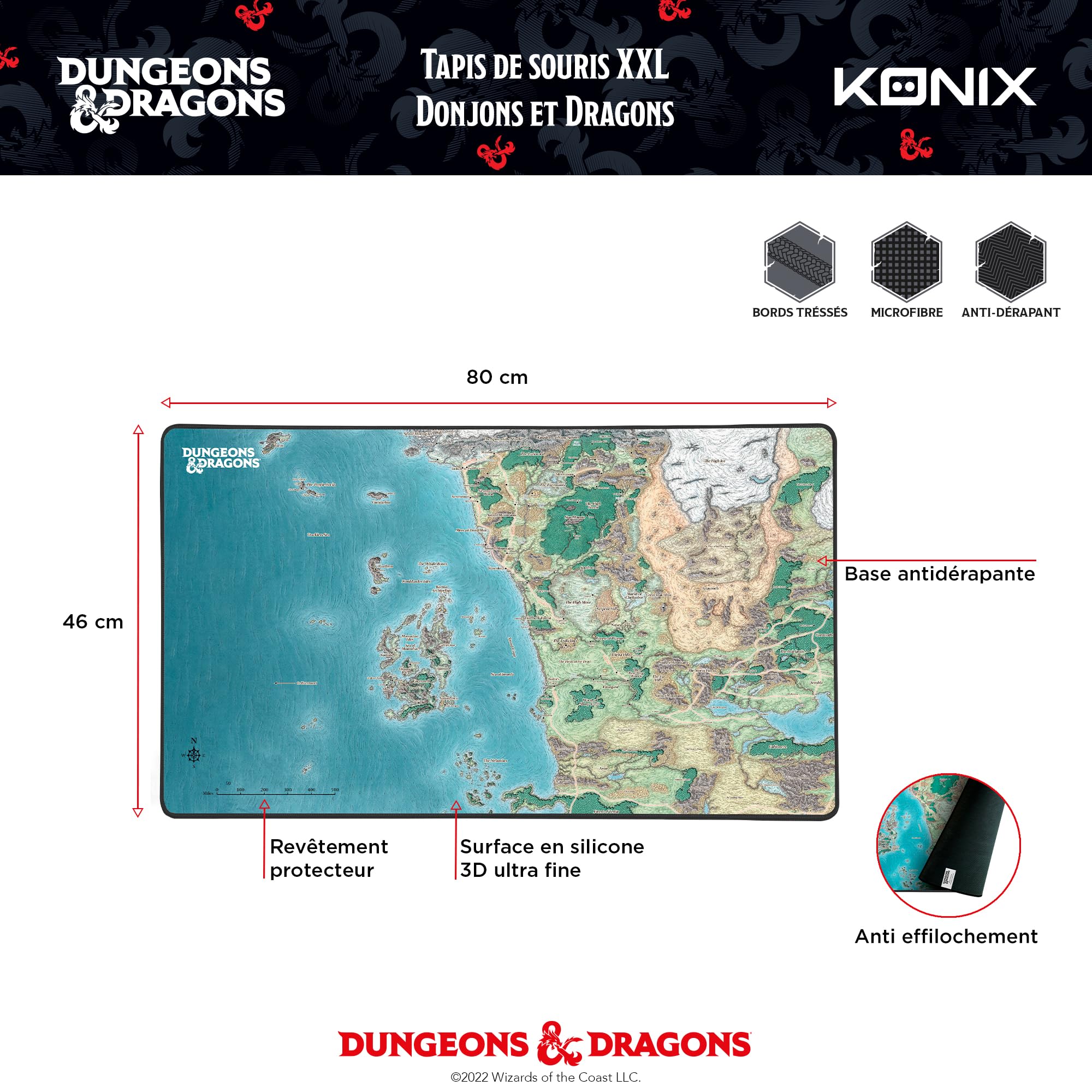 Konix Mouse Pads tappetino gaming XXL 80x46 cm Dungeons Dragons Faerun