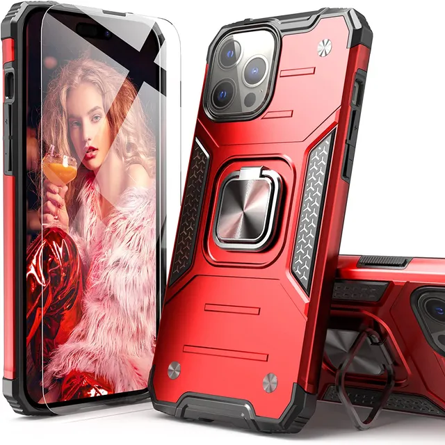 Redpepper iPhone 14 Pro Cover Slim Anello Stand + Vetro Temperato