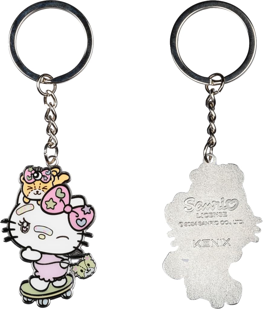 Konix Hello Kitty Portachiavi Metallo 4x4cm Skateboard Bianco