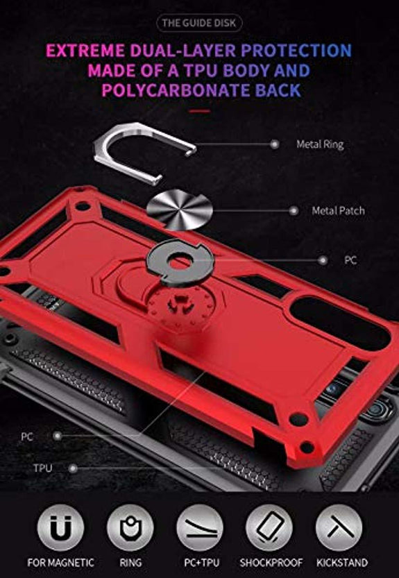 Redpepper Galaxy A70 Cover Antiurto con Anello Nero + Vetro