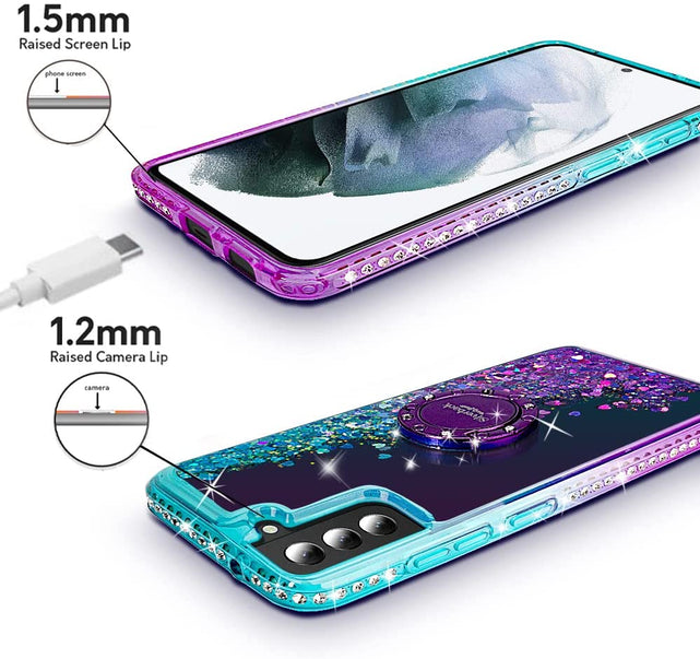 Redpepper S22 Plus Cover Glitter con Anello Stand Rosa