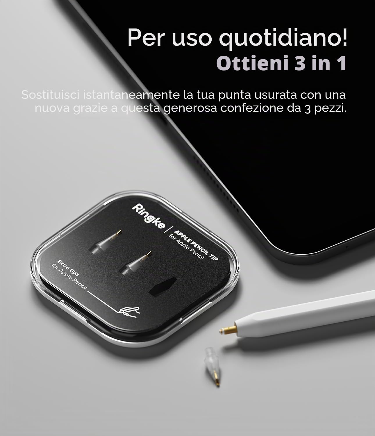 Ringke Metal Tips Punte Apple Pencil Matte Clear 3 Pezzi