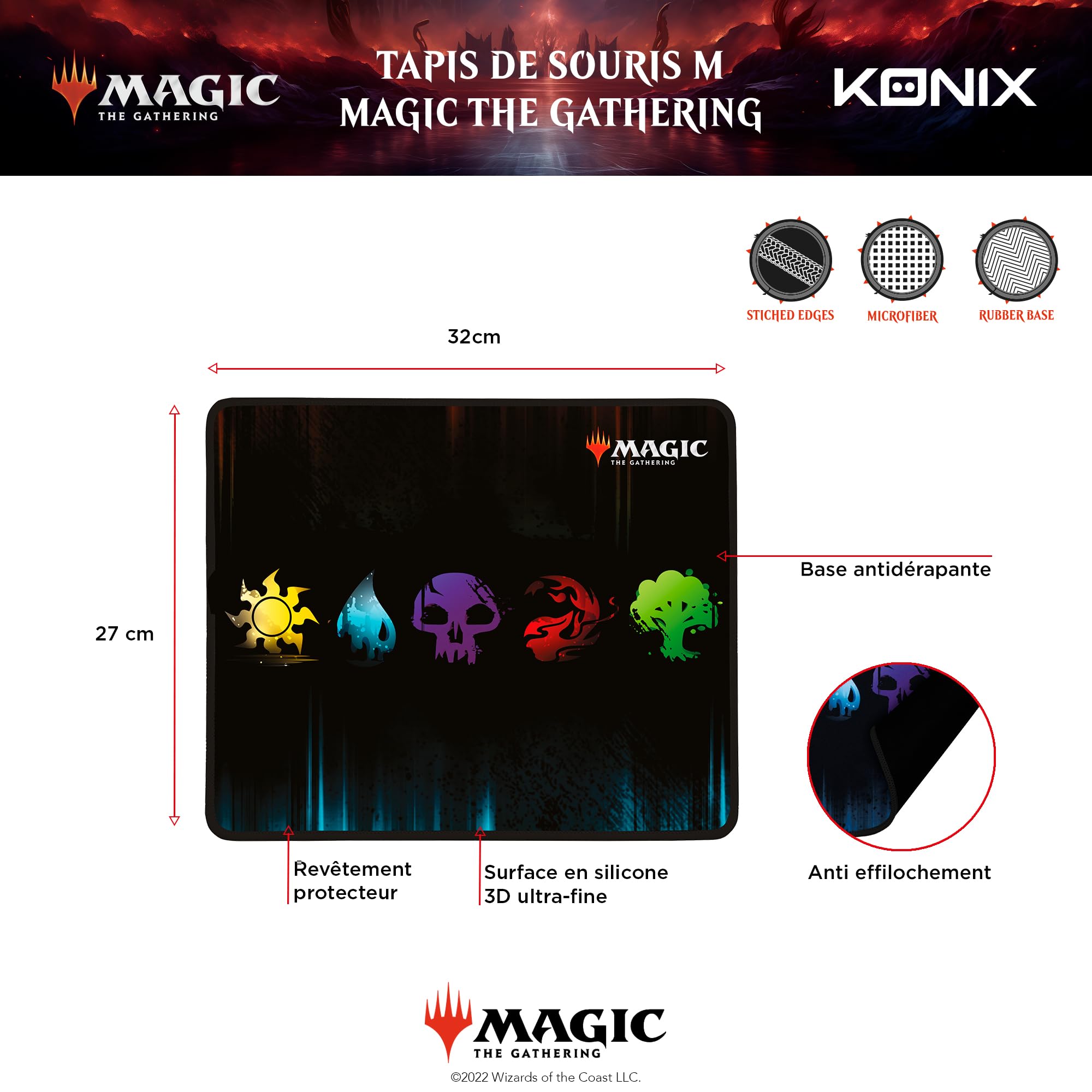 Konix Magic Gathering tappetino mouse gaming 32x27 silicone 5 colori