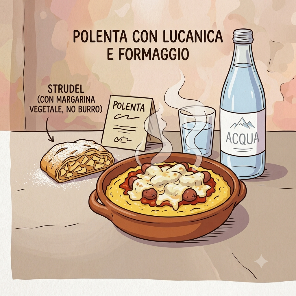 Menù Vaia polenta strudel e acqua pranzo tipico