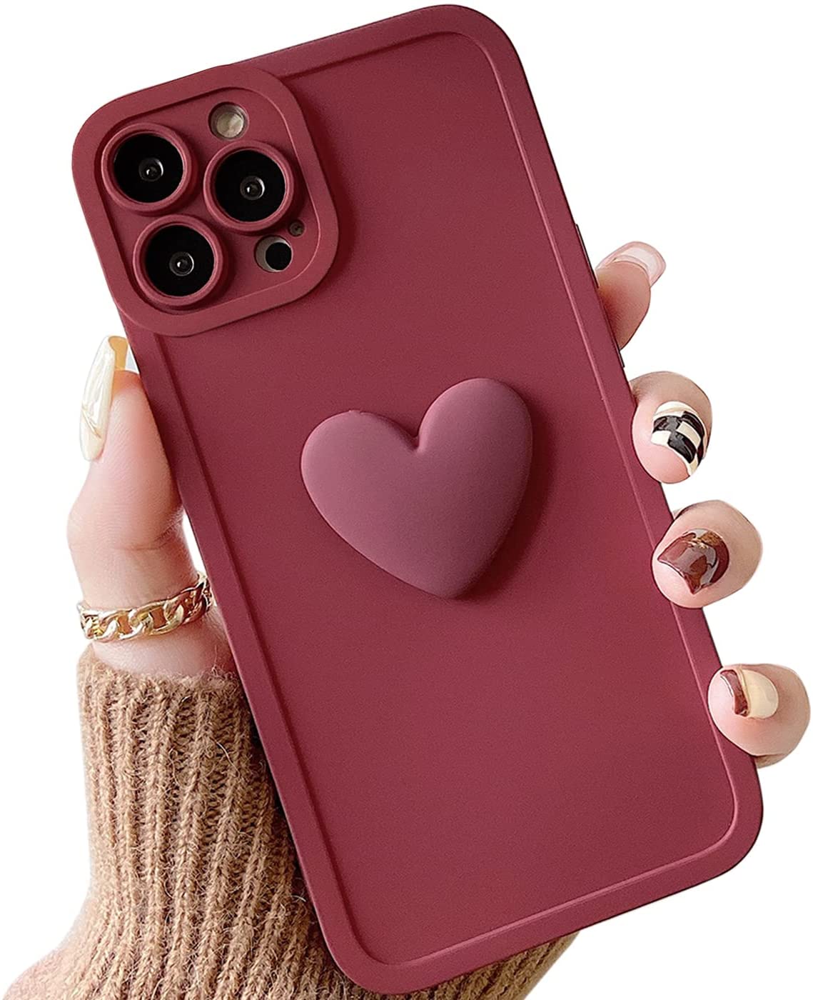 Redpepper iPhone 13 Pro Max cover silicone cuore 3D rosa