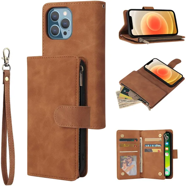 Redpepper iPhone 13 Pro Cover Portafoglio Zip Pelle Nera