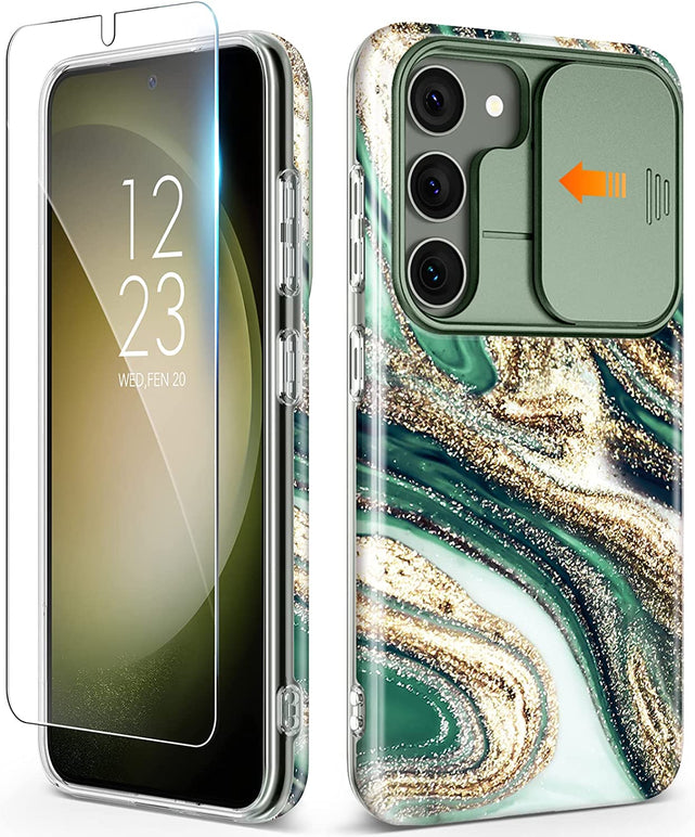 Redpepper Galaxy S23 Plus Cover Marmo Verde Camera Slide Sottile