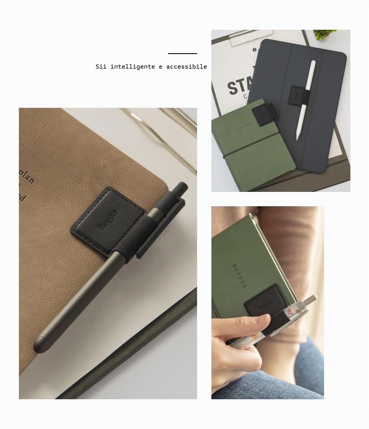 Ringke Pen Holder porta penna adesivo nero 3 pezzi pelle