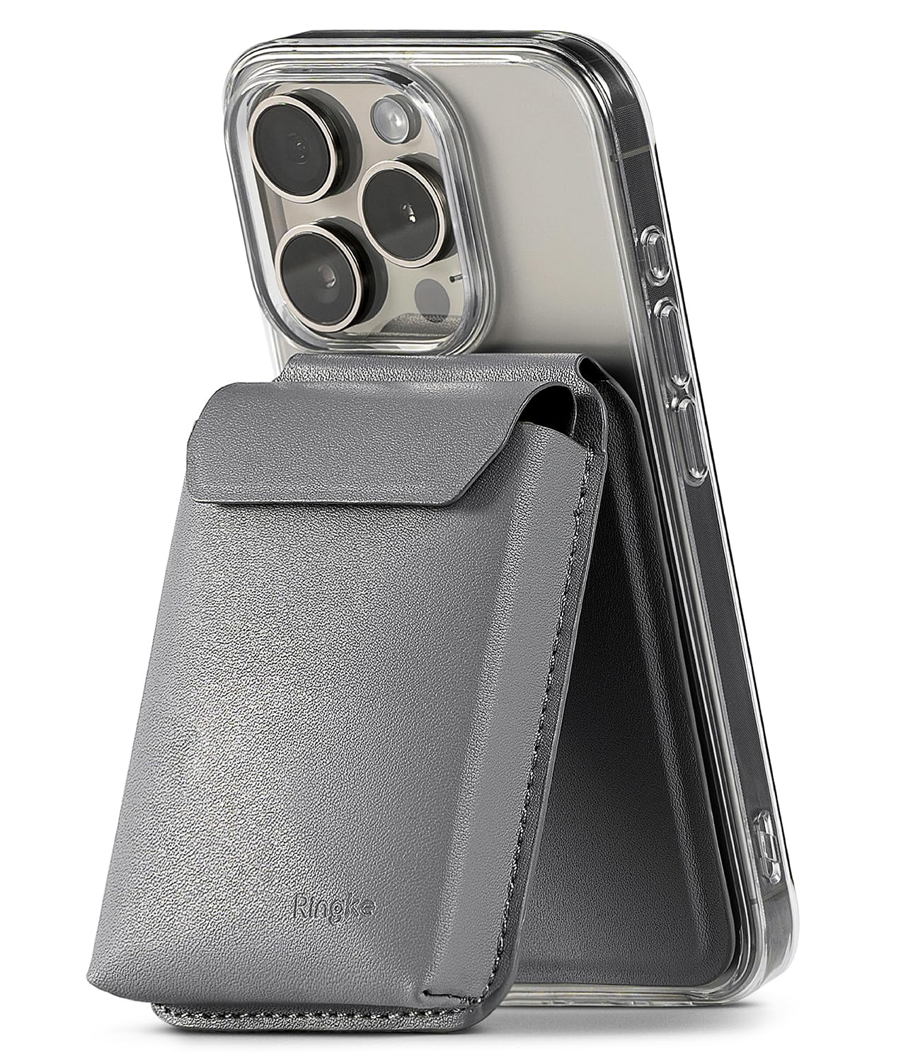 Ringke Card Holder Stand Pocket portacarte magnetico grigio chiaro con supporto