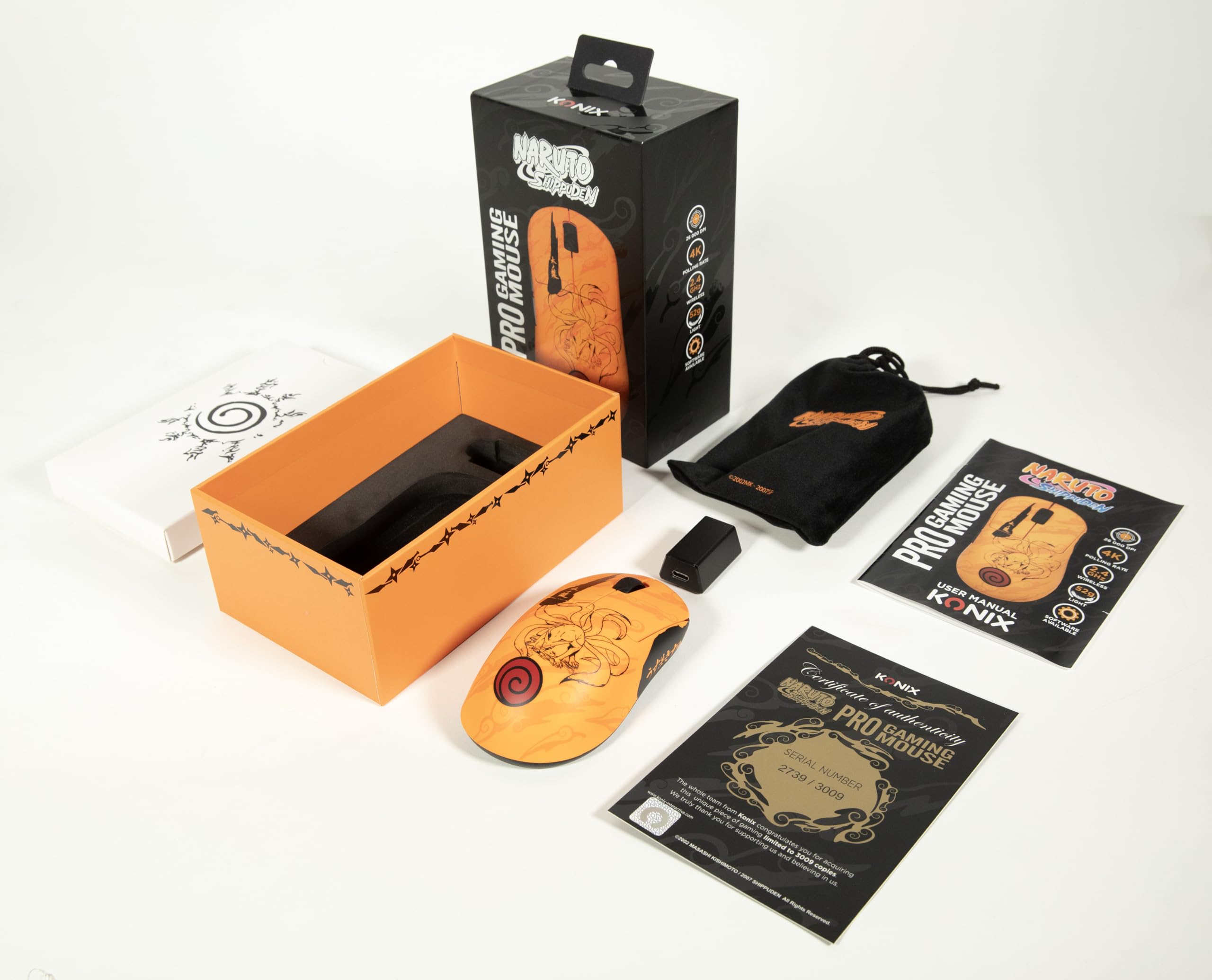 Konix Naruto Mouse Gaming Wireless 26000 DPI Arancione