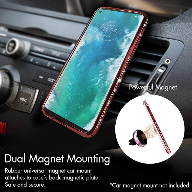Redpepper Moto Edge Plus cover glitter oro rosa con anello TPU