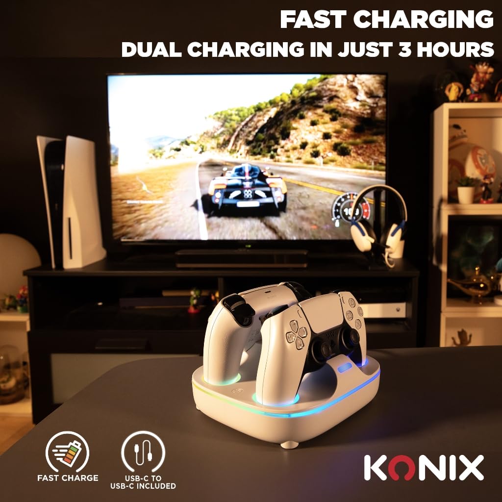 Konix Stazione Ricarica 2 Controller PS5 RGB Bianco