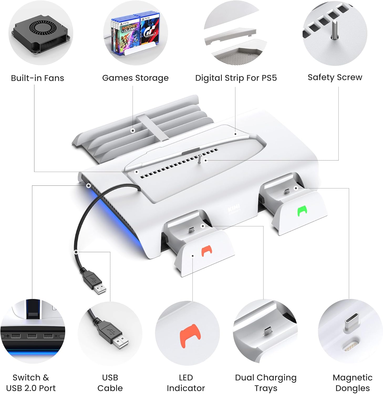 KIWI Design D3 Stazione PS5 Slim Raffreddamento RGB