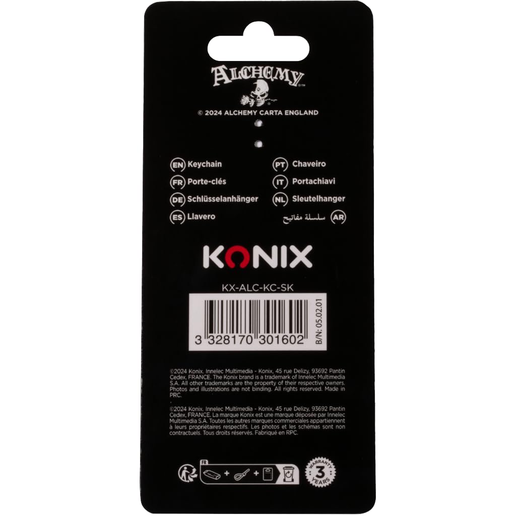 Konix Alchemy portachiavi metallo teschio rosso giallo regalo