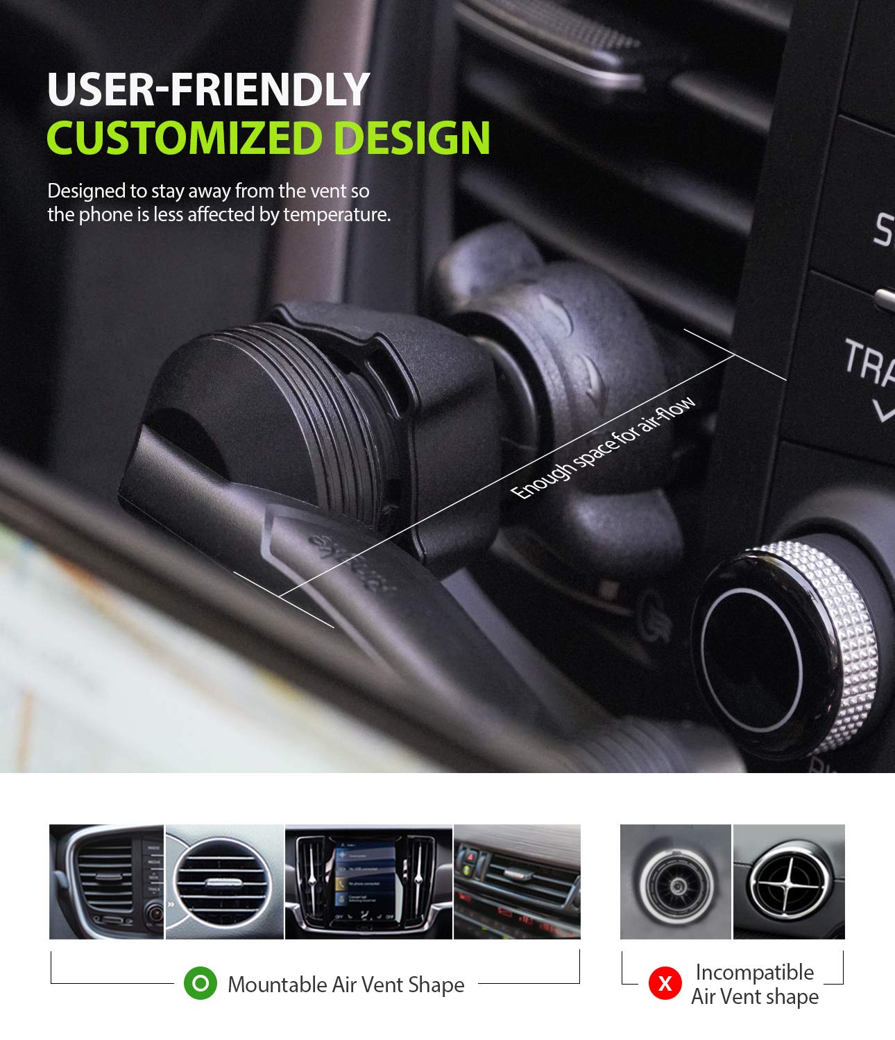 Ringke Car Mount Power Clip Wing supporto auto magnetico nero