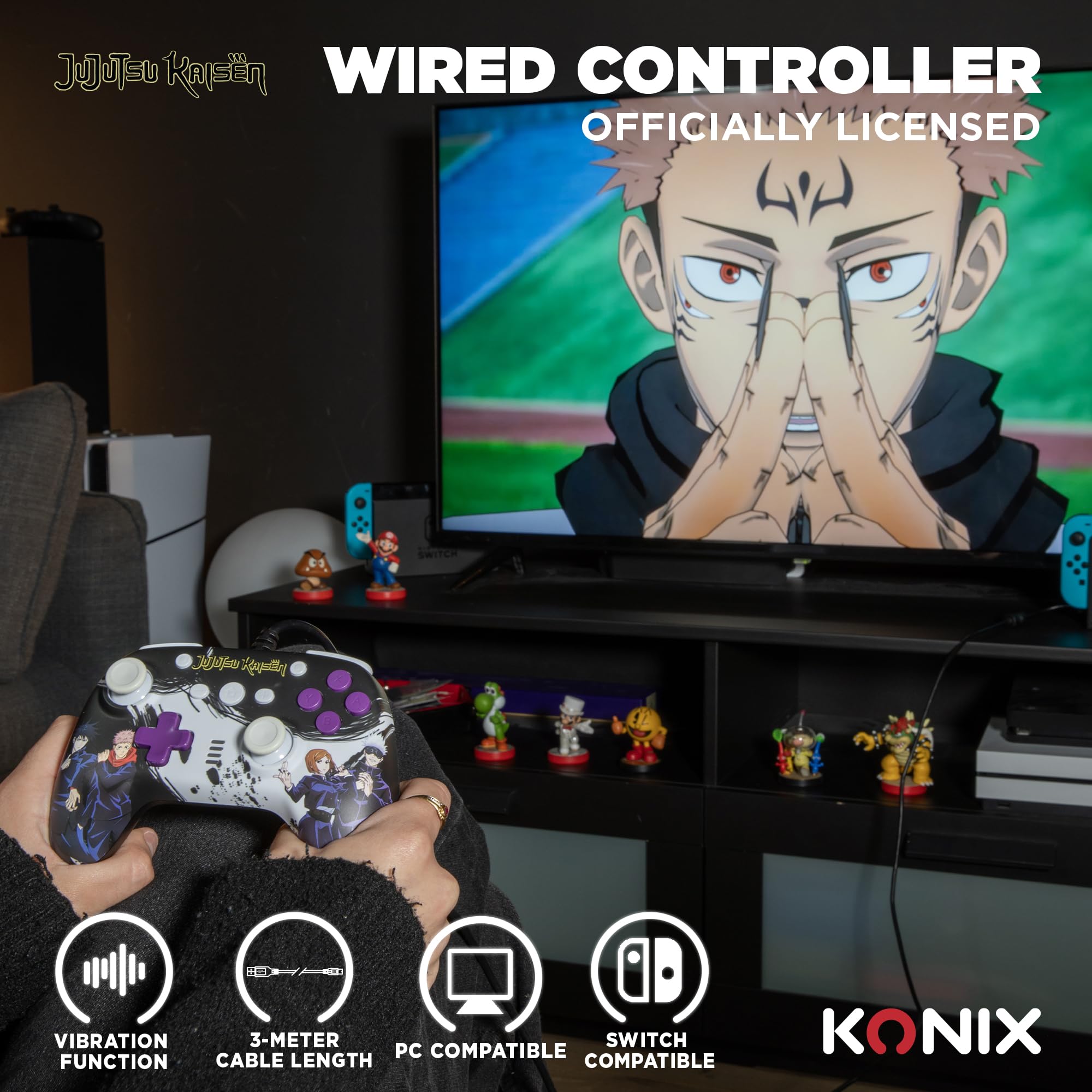 Konix Jujutsu Kaisen Controller Cavo Nero Switch PC