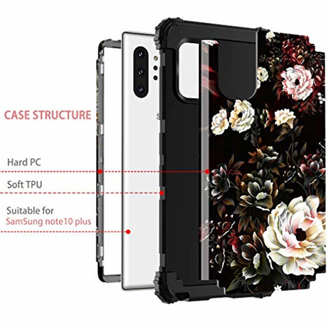 Redpepper Note 10 Plus Cover Fiori Bianco Nero Antishock