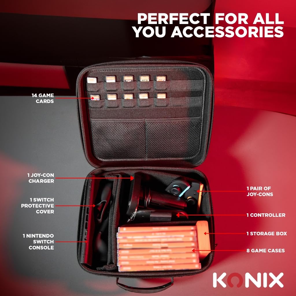 Konix Bags Carry Case Custodia Switch 2 Nero 14 Slot