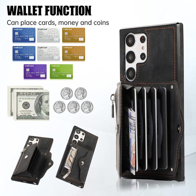 Redpepper Galaxy S25 Ultra cover portafoglio pelle nera RFID vetro