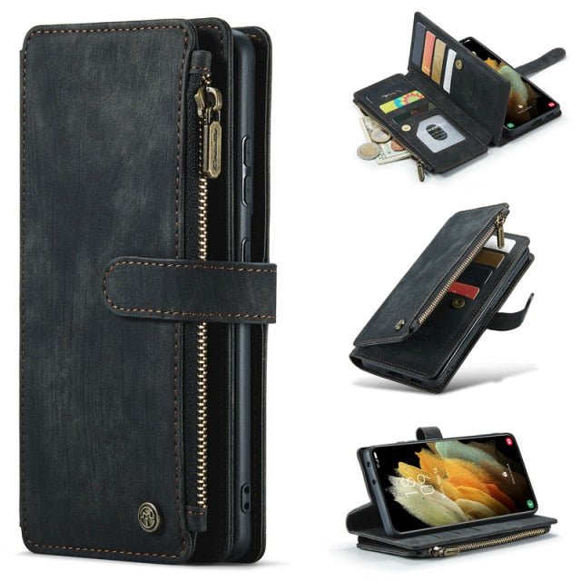 Redpepper Galaxy Custodia S21 Ultra Portafoglio Pelle Nera Stand