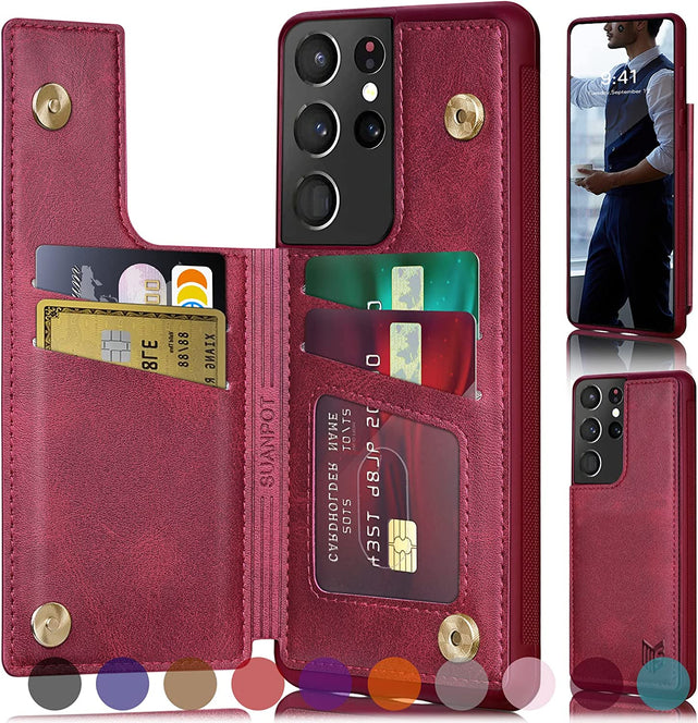 Redpepper Galaxy S21 Ultra cover portafoglio pelle rosso vino