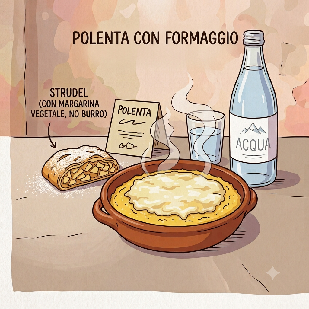 Menù Vaia polenta strudel e acqua pranzo tipico