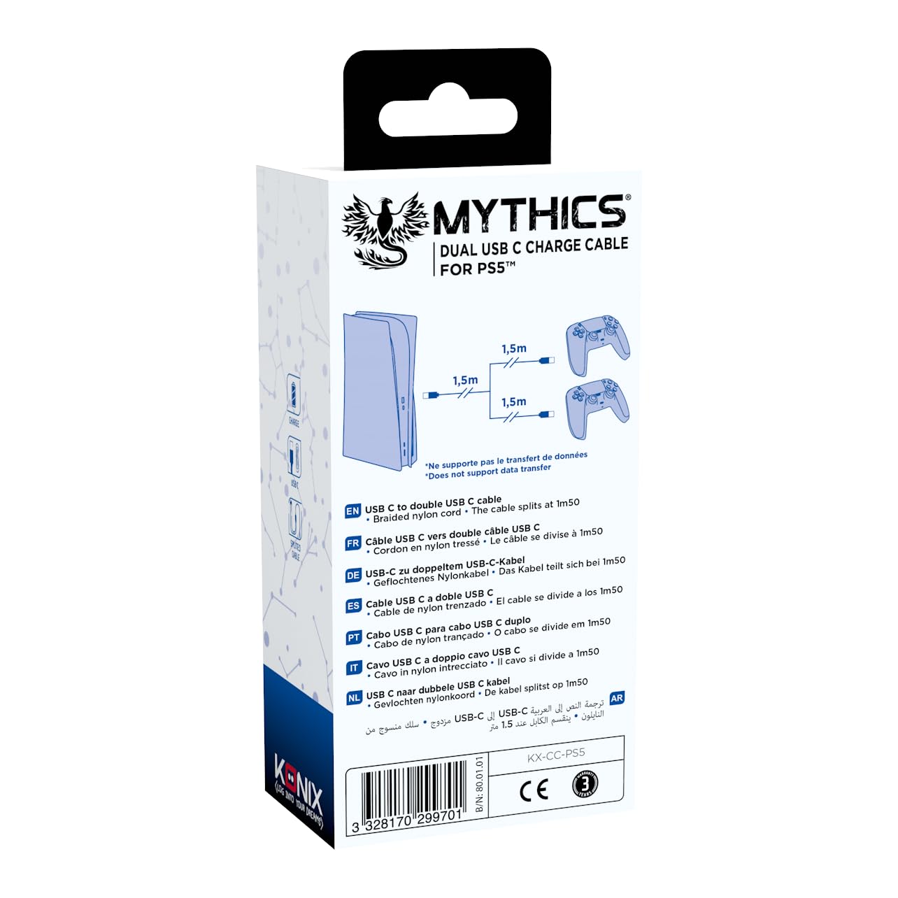 Konix Mythics Cavo Ricarica Magnetico 3m USB-A/C DualSense Nero