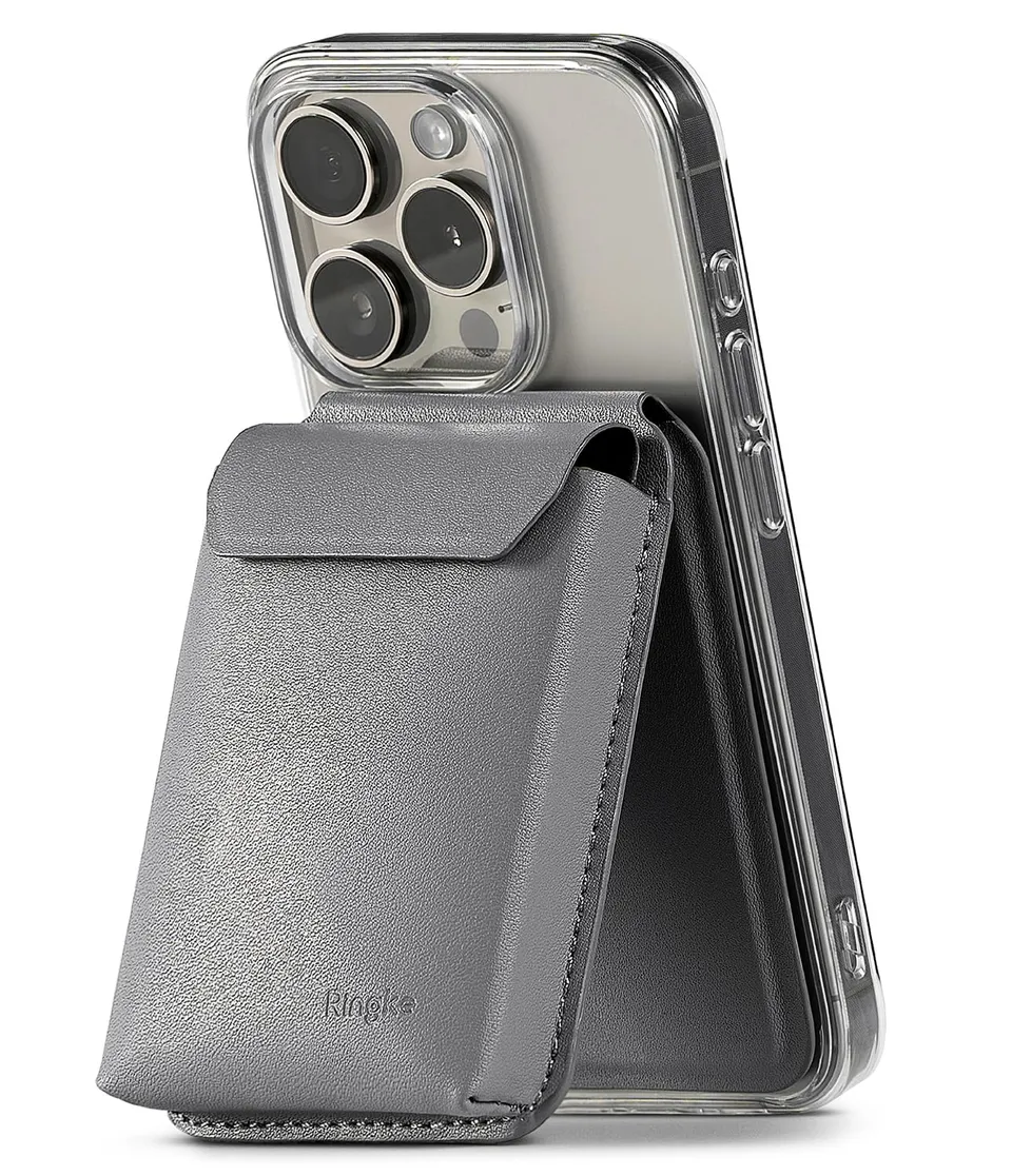 Ringke Card Holder Stand Pocket portacarte magnetico grigio chiaro con supporto
