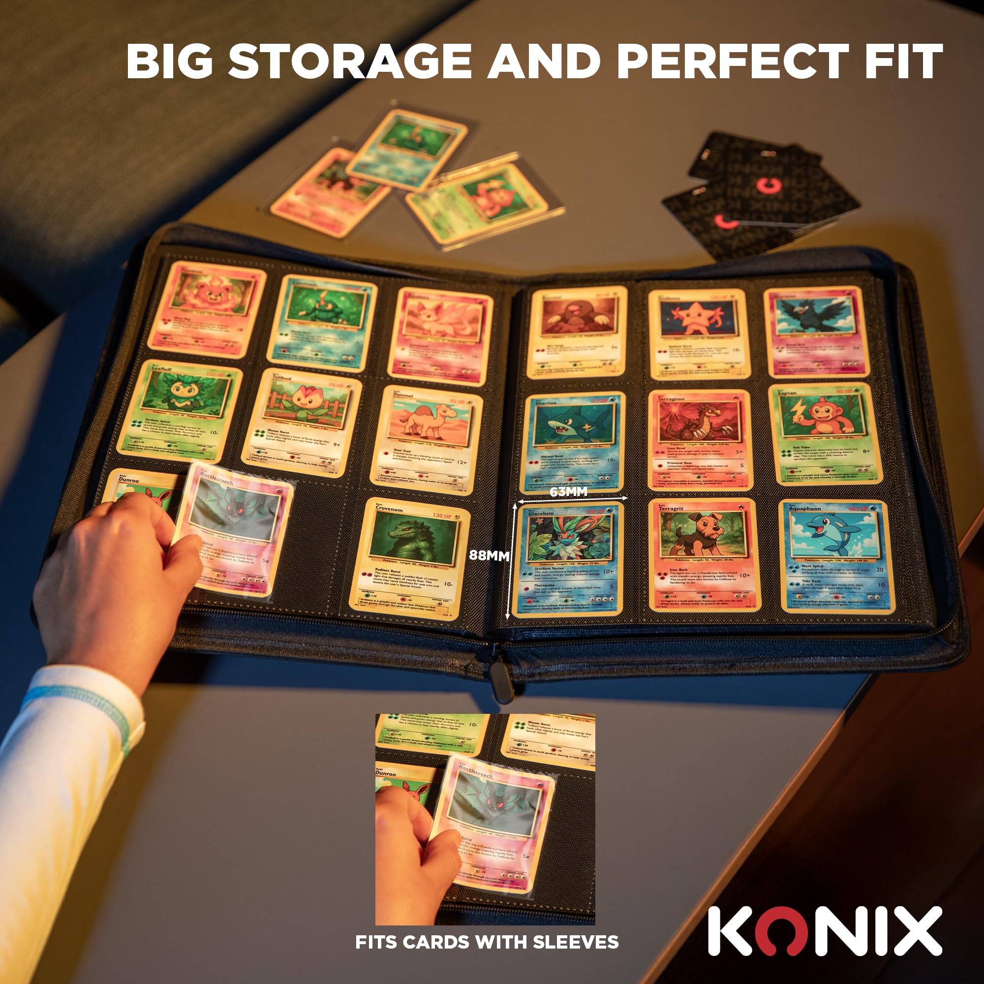 Konix Raccoglitore Premium 360 Carte 9 Tasche Nero 63x88