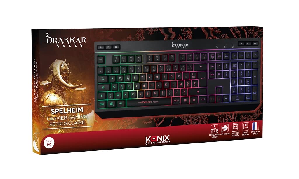 Konix Drakkar Spelheim Tastiera Gaming Membrana AZERTY cavo RGB