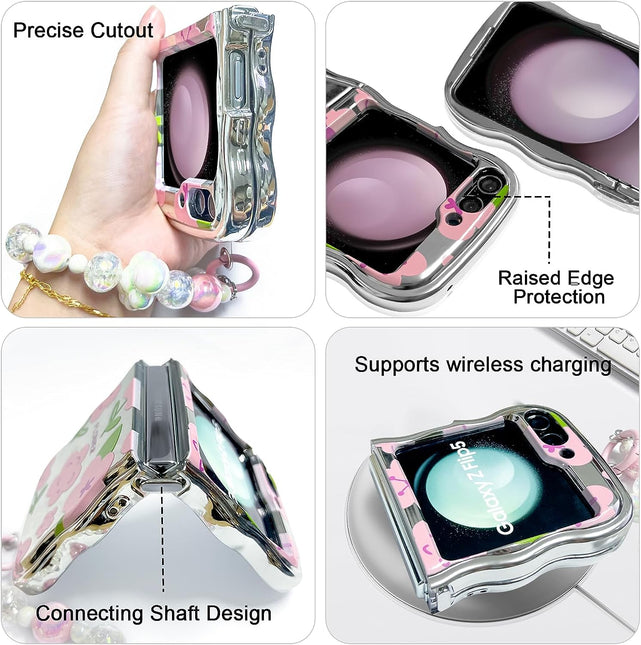 Redpepper Z Flip 5 cover fiori verde con tracolla