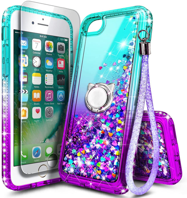 Redpepper iPhone 7 Custodia Liquida Glitter con anello