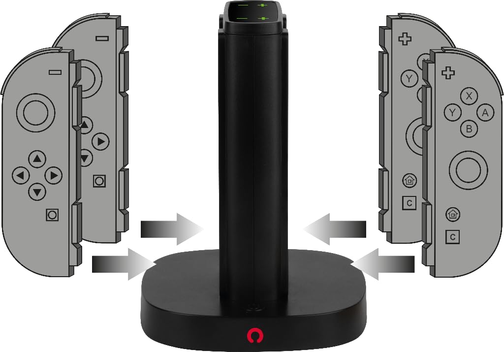 Konix Stazione Ricarica 4 Joy-Con Switch 2 USB-A Nera LED