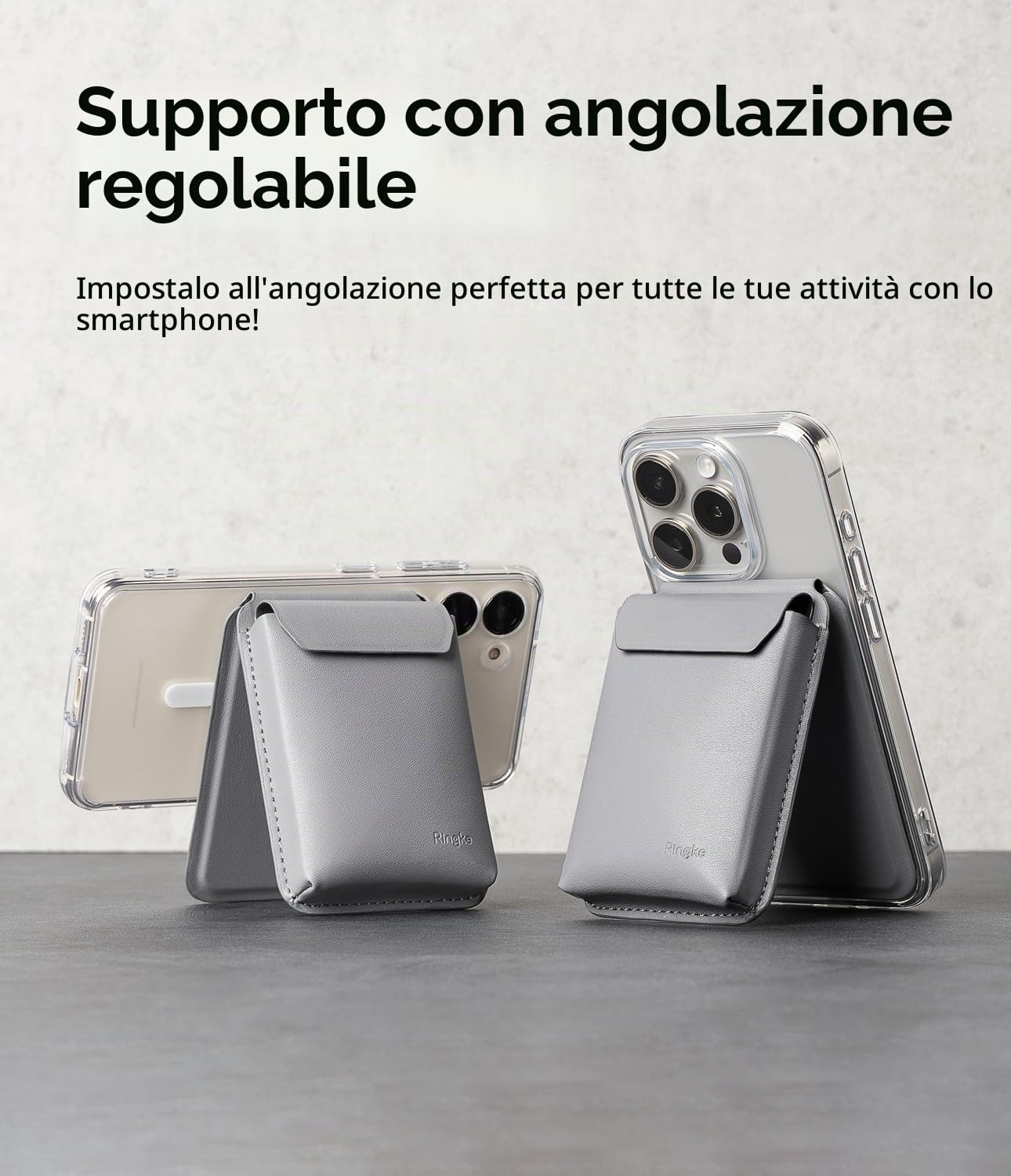 Ringke Card Holder Stand Pocket portacarte magnetico grigio chiaro con supporto