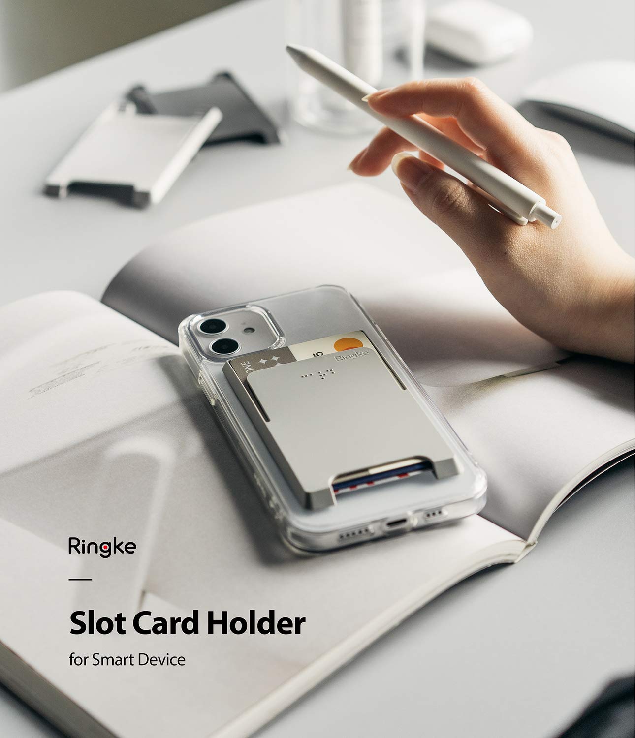 Ringke Slot Card Holder Porta Carte Grigio 1 Pezzo PC 3 Carte