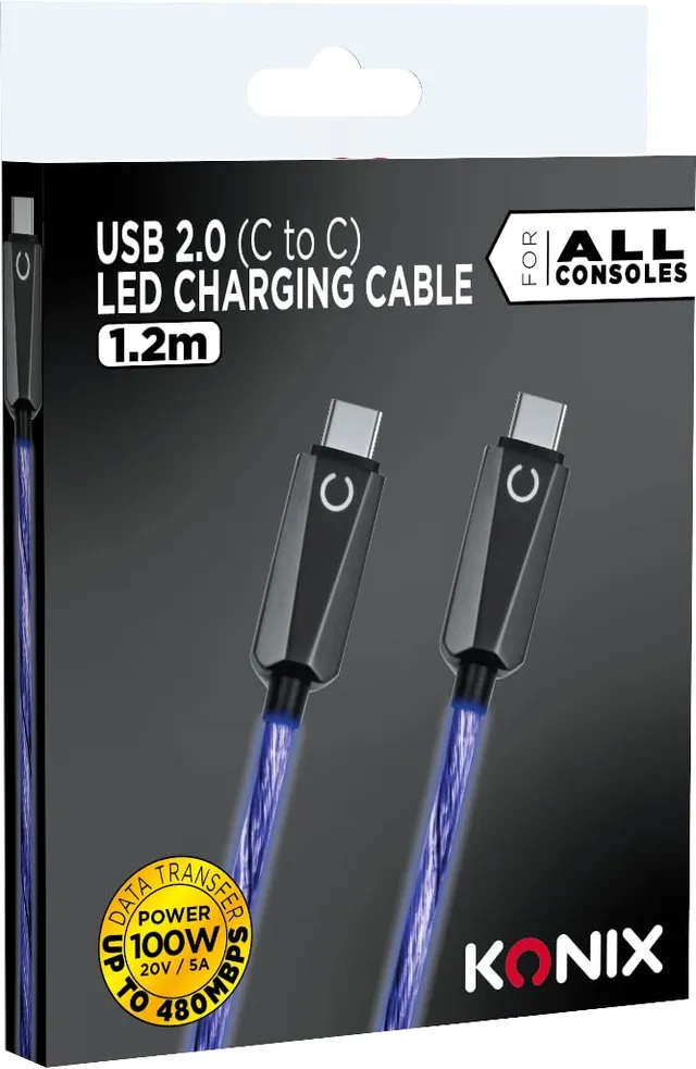 Konix Cavo USB-C 1,2 m LED blu 12W PS5 Switch