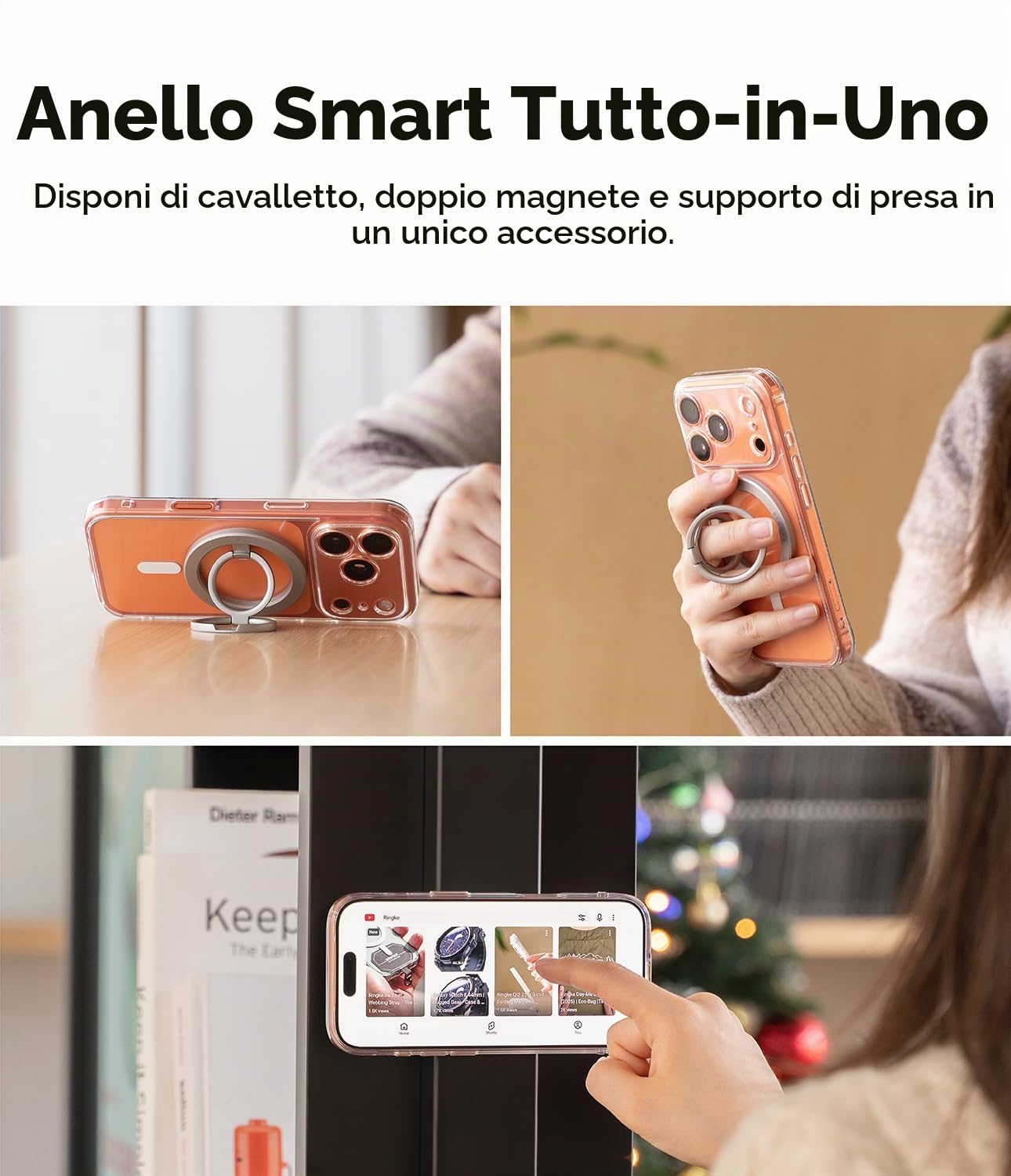 Ringke Ring Anello Magnetico Smartphone Argento Stand Presa N52