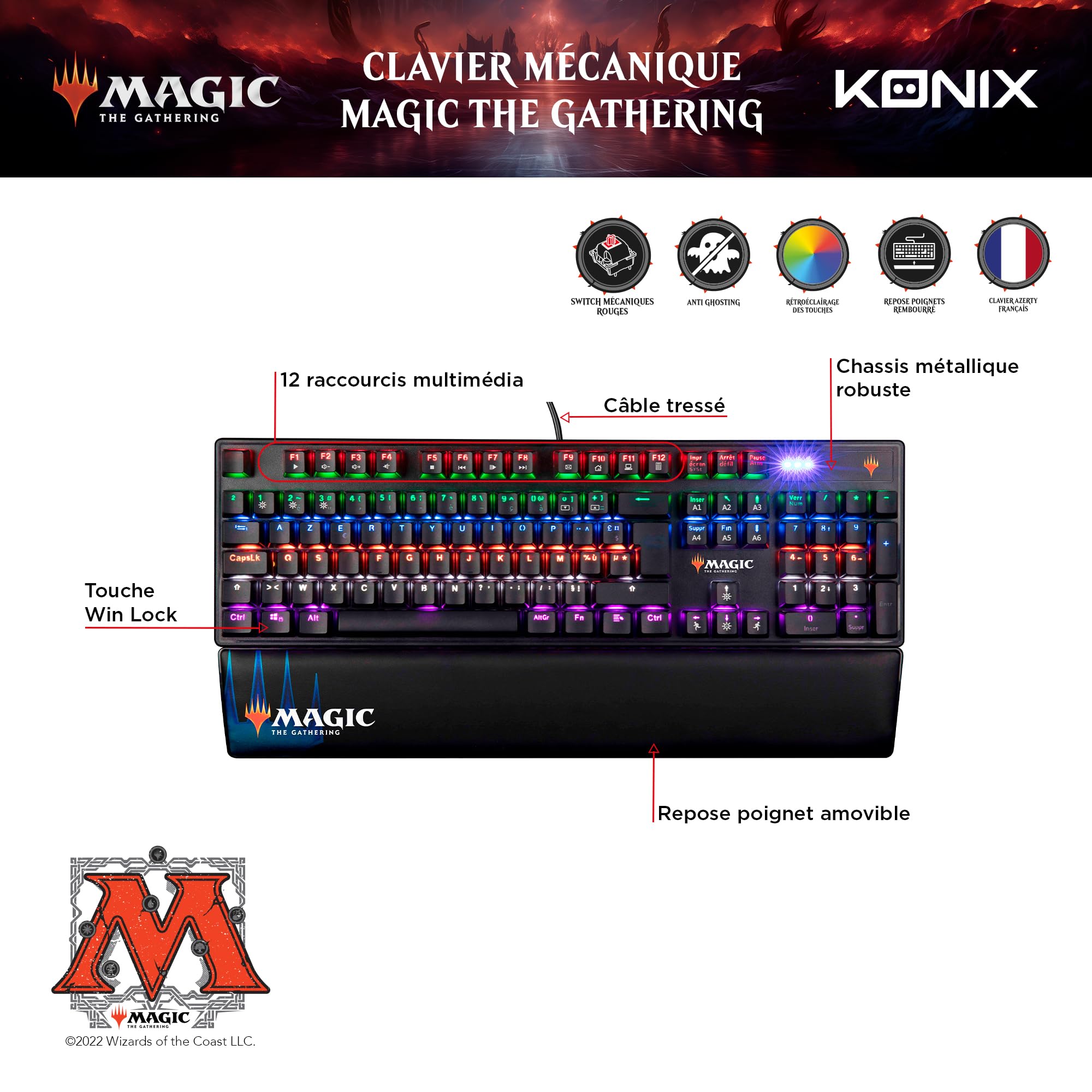 Konix Magic: The Gathering Tastiera Meccanica AZERTY Switch Rossi