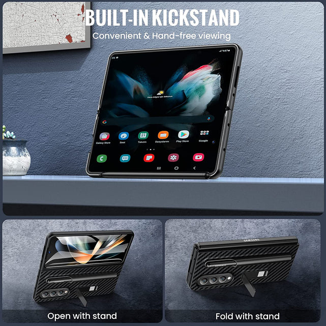Redpepper Galaxy Z Fold 4 Custodia Pelle S Pen Nera Carbonio