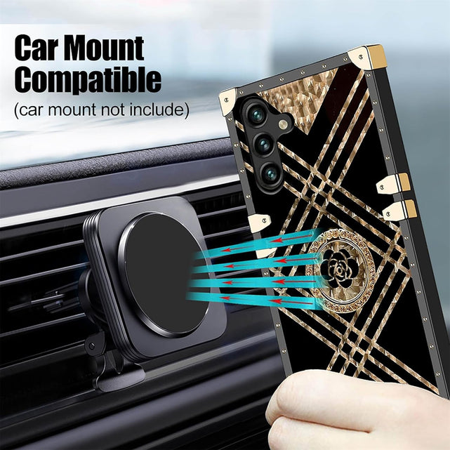 Redpepper Galaxy S25 Plus cover anello stand oro quadri