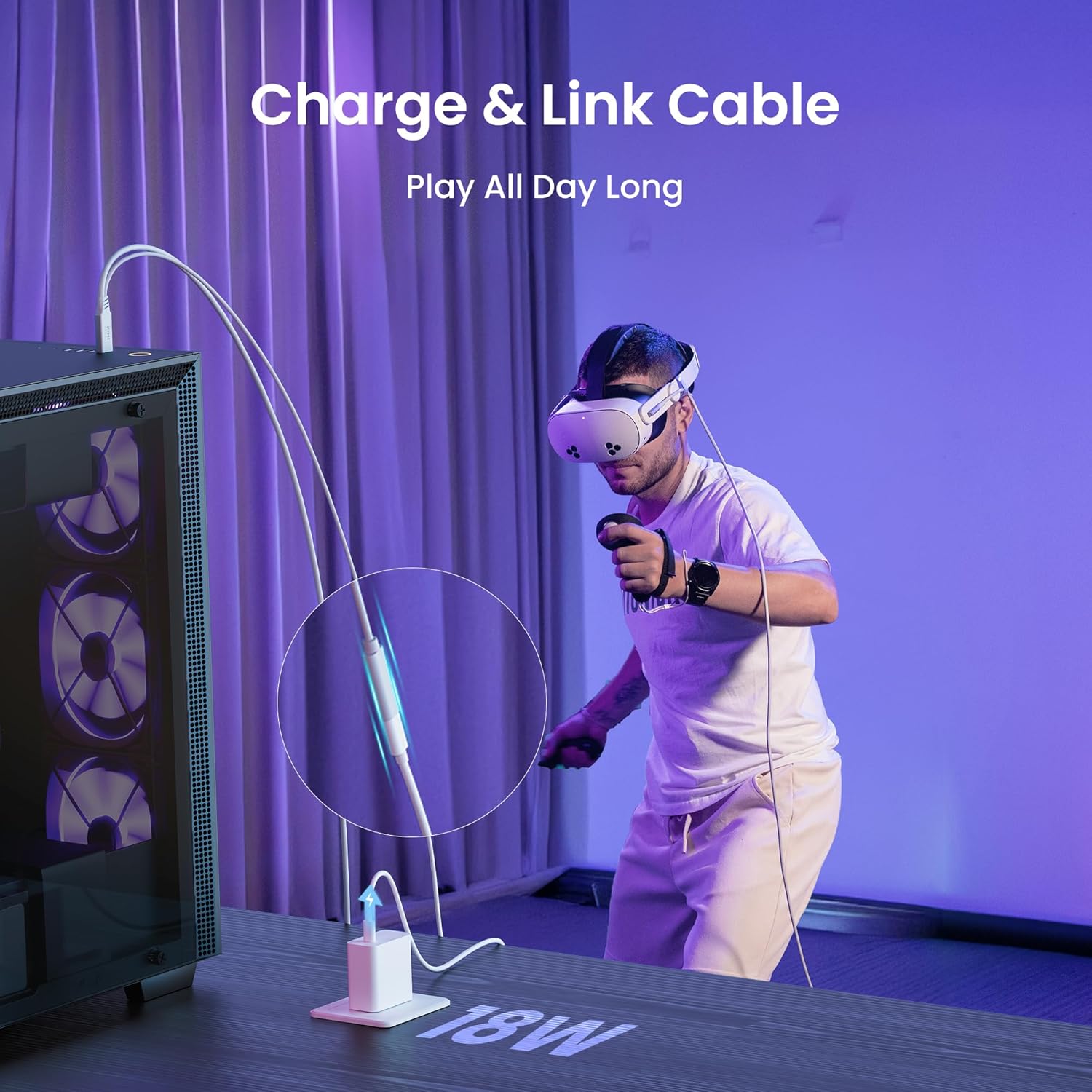 KIWI Design Link Cable L1 Plus 5m USB-C Bianco Quest Ricarica