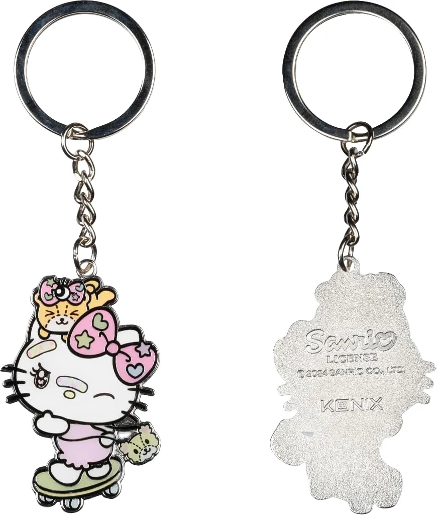Konix Hello Kitty Portachiavi Metallo 4x4cm Skateboard Bianco